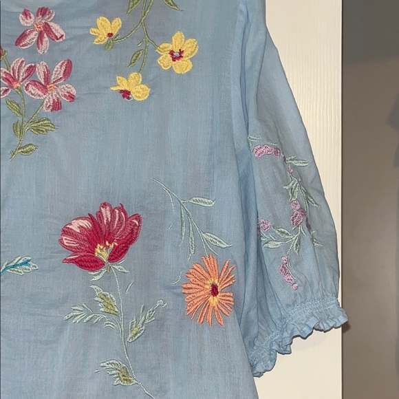 Johnny Was Multicolor Embroidered Blue Blouse - Picture 9 of 12